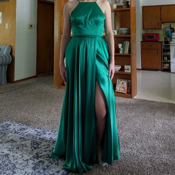 Brand-New! Deep Sea Green Satin Dress - Size 4, Betsy & Adam A-Line, Prom Formal - Picture 2 of 14
